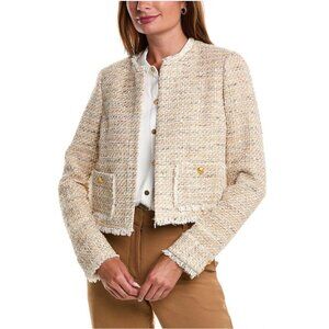 Ramy Brook Diaz Tweed Jacket Beige Fringe Pocket Detail Size 4